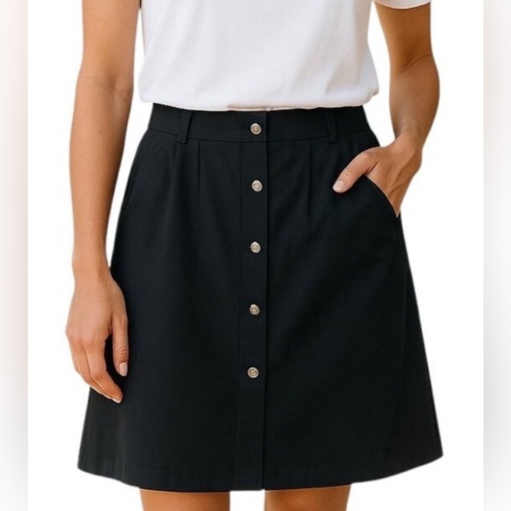 NWOT - Talbots Black A-line Skirt with Rhinestone Buttons - Size 14P